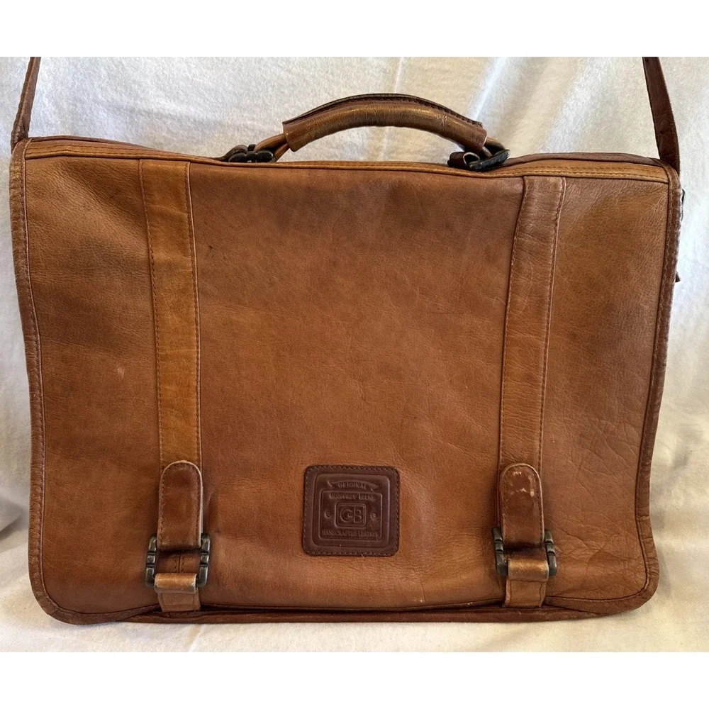 Vintage Geoffrey Beene GB Leather Messenger College Carry On Travel Briefcase